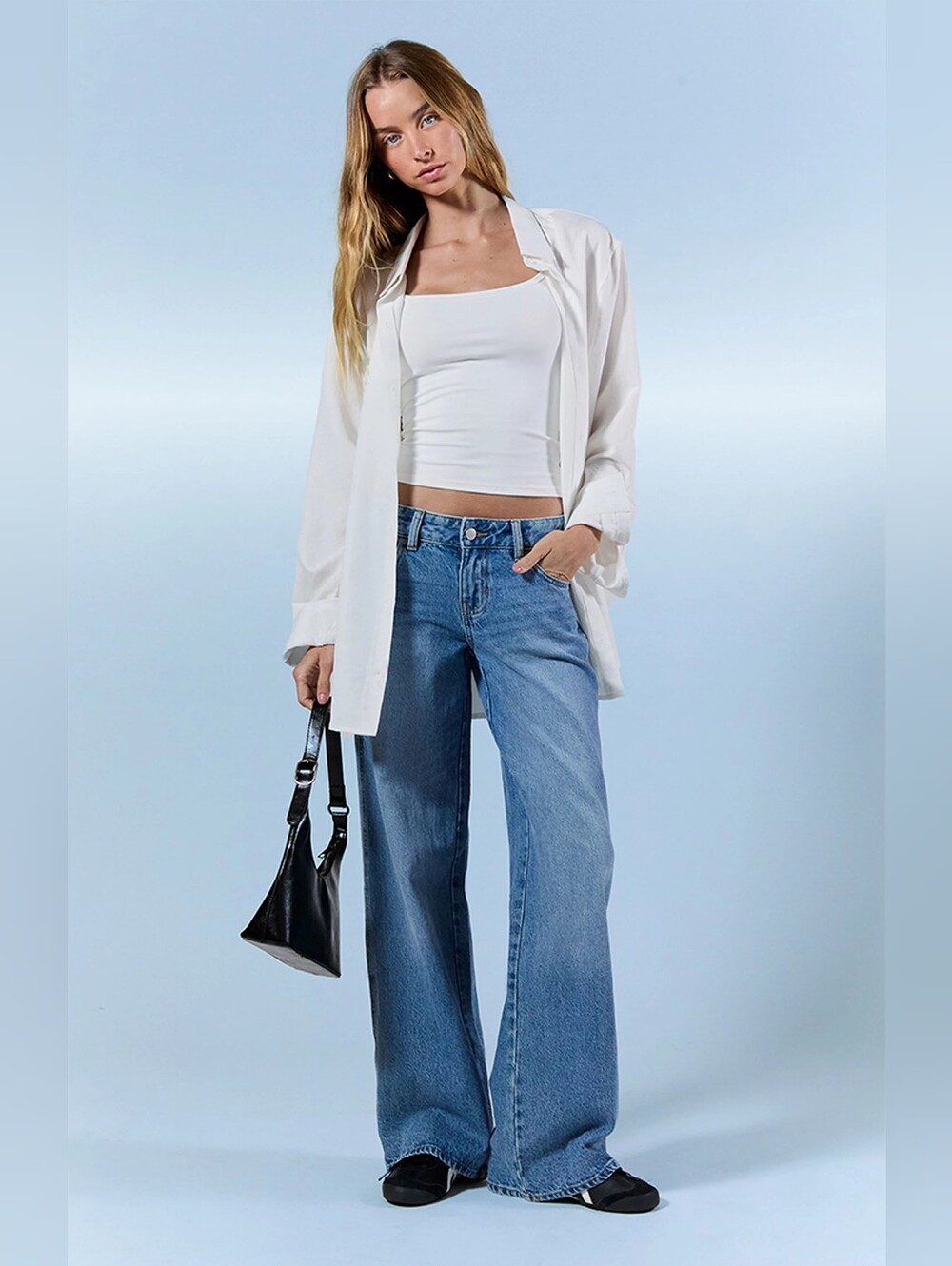 PacSun Casey Low Rise Baggy Wide Leg Jeans Womens Size 27 Blue Astrid Full Zip
